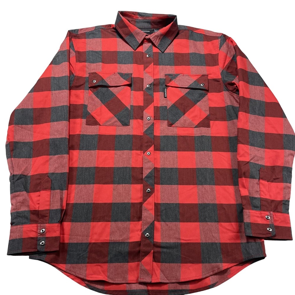TRUEWERK Shirt Mens Large Red Plaid Long Sleeve Tech Flannel Snap Front Workwear